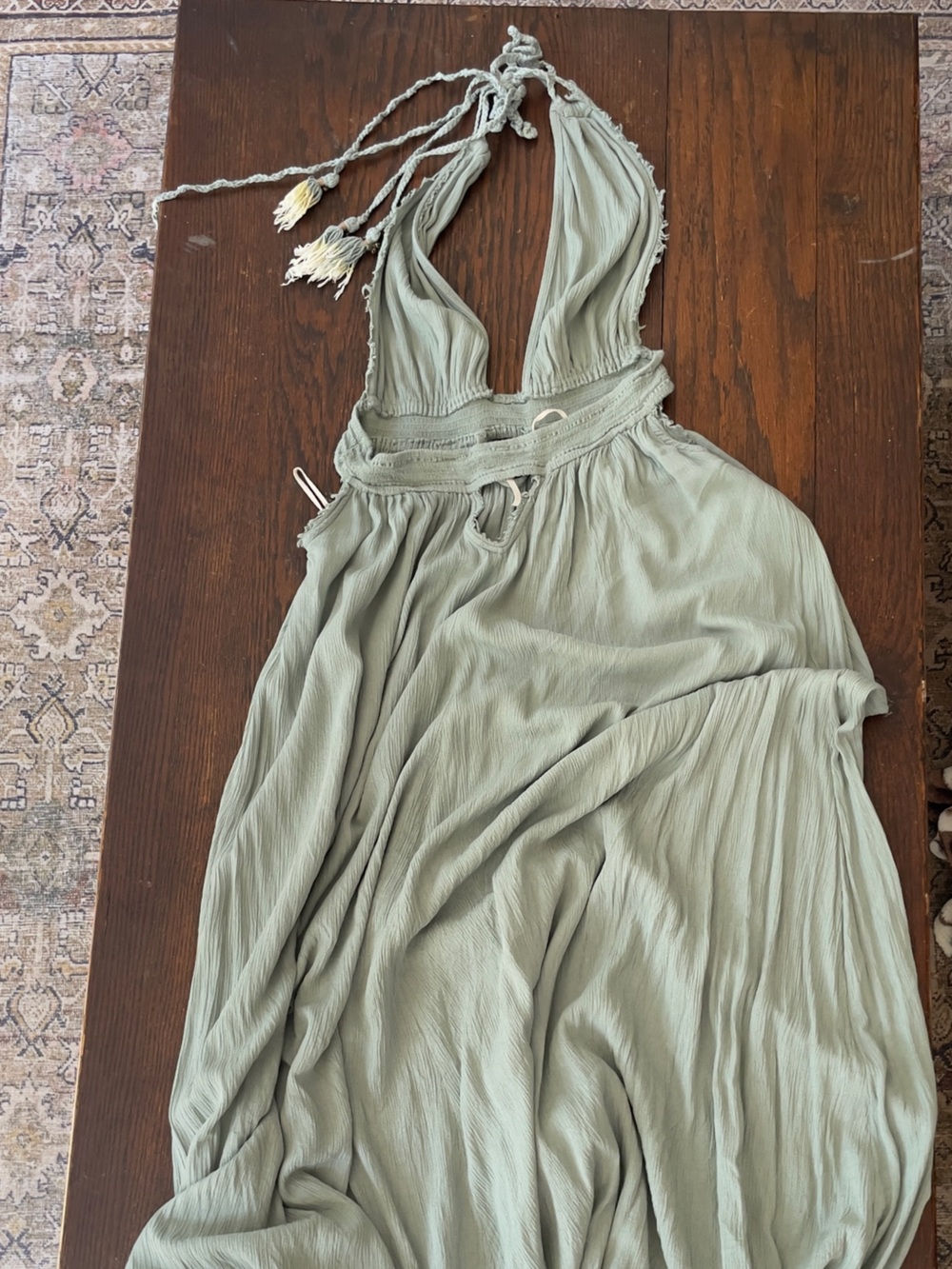 Free People Look Into The Sun Boho Sage Green Maxi Dress with Plunging Neckline - Picture 7 of 12
